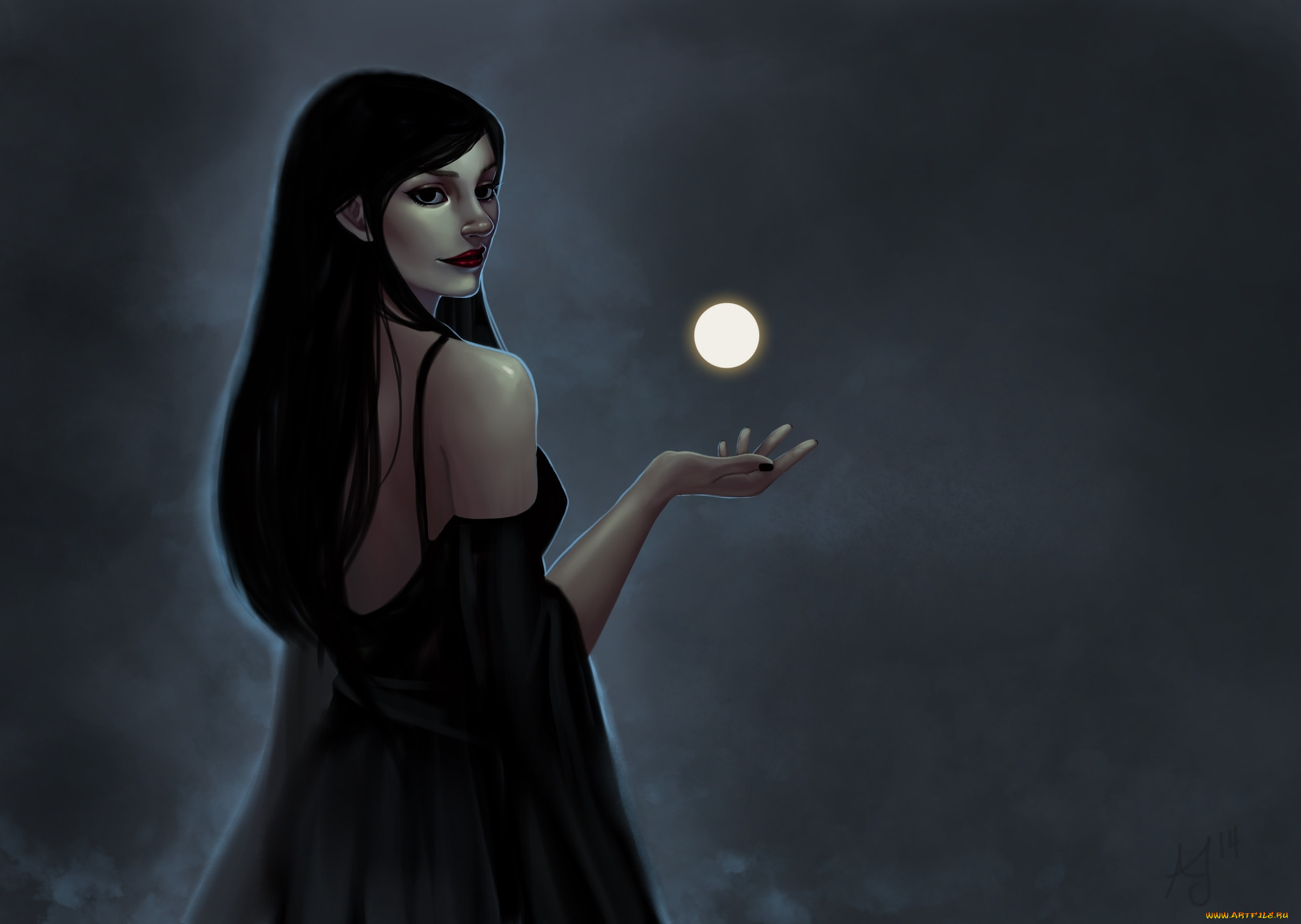 , , witch, , dress, , brunette, , girl, fantasy, , art, , , , , witching, hour, , haze, , , floating, orb, , magic, , by, xelandra, , mist